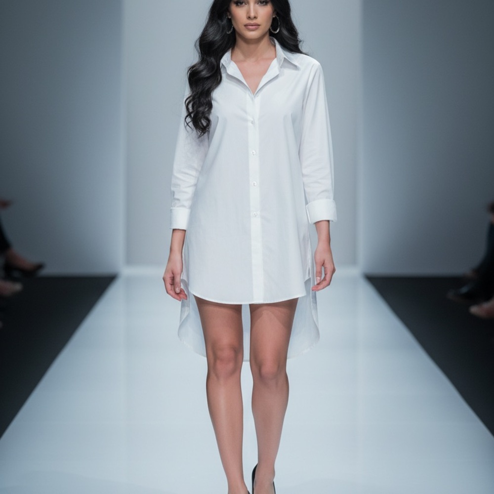 .	Boston Proper White Tunic Shirt Dress Size 6 Modern High-Low